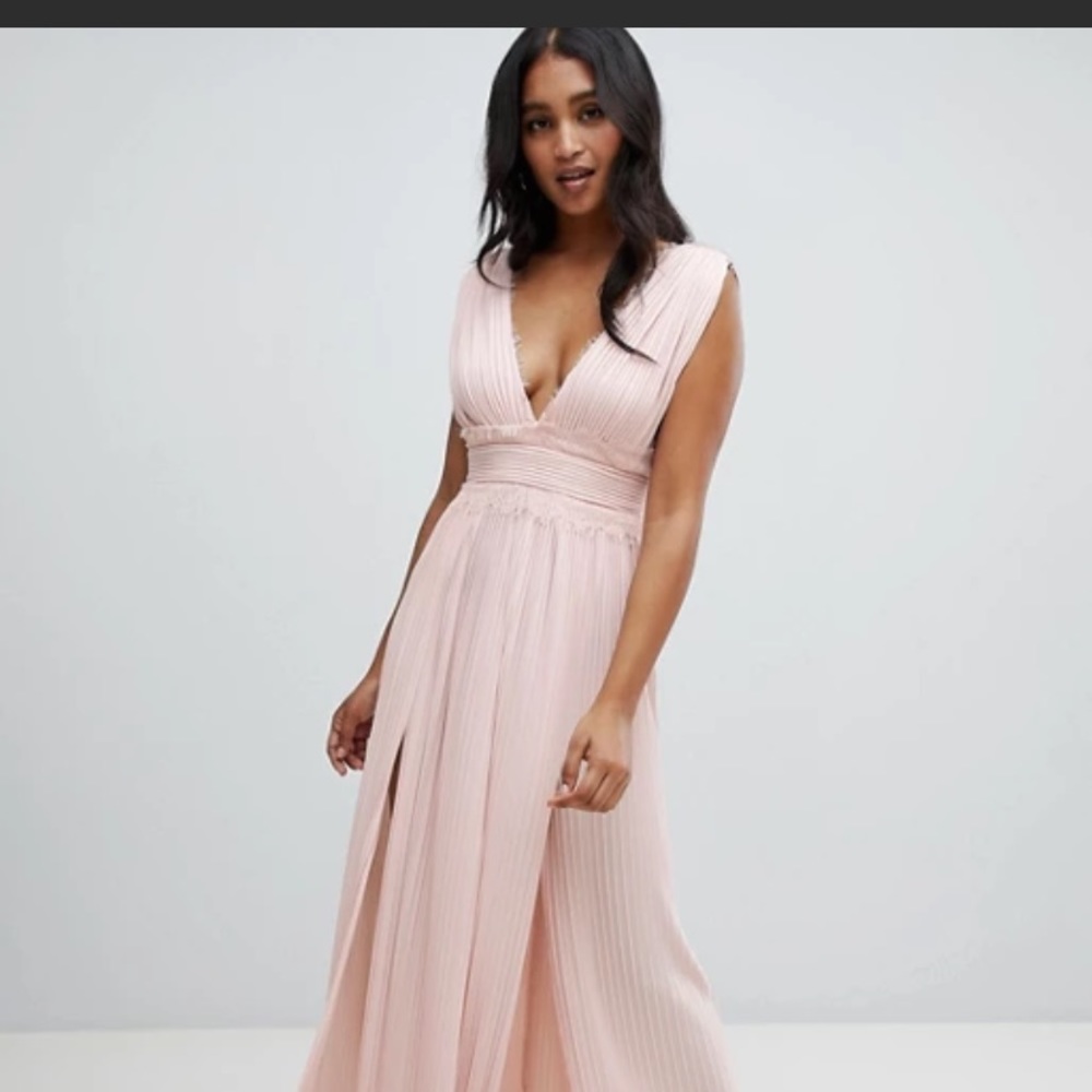 asos pink pleated maxi dress